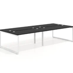 Mesa oficina multipuesto bench Delta doble, fondo 142cm, estructura blanca