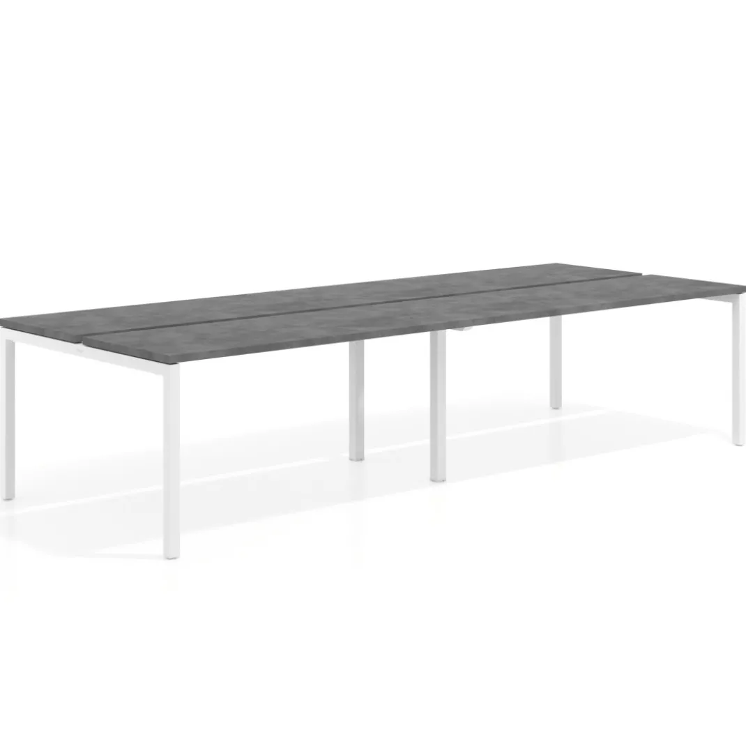 Mesa oficina multipuesto bench doble Kube, fondo 126 cm, estructura blanco