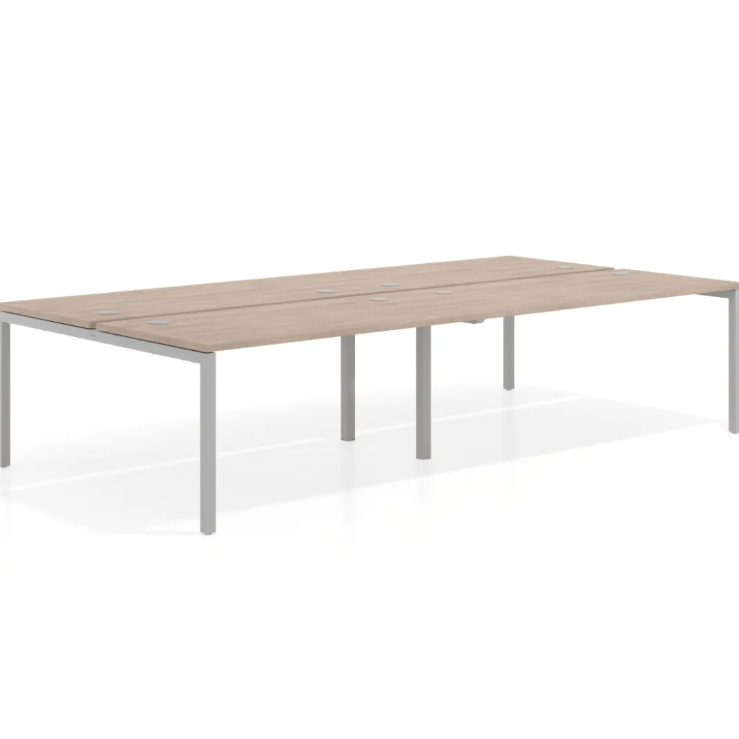 Mesa oficina multipuesto bench Kube doble, fondo 166 cm, estructura aluminio