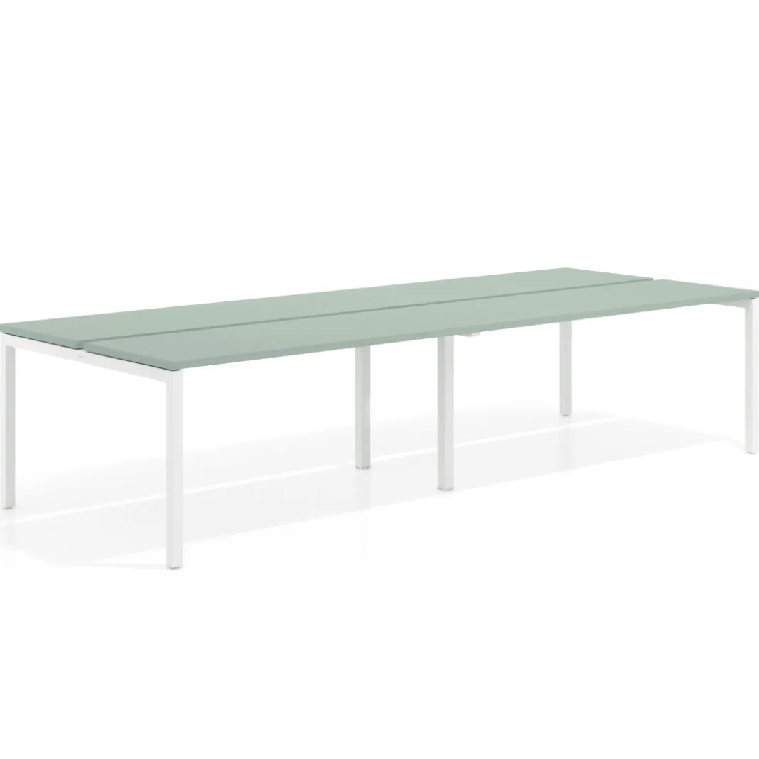 Mesa oficina multipuesto bench doble Kube, fondo 126 cm, estructura blanco