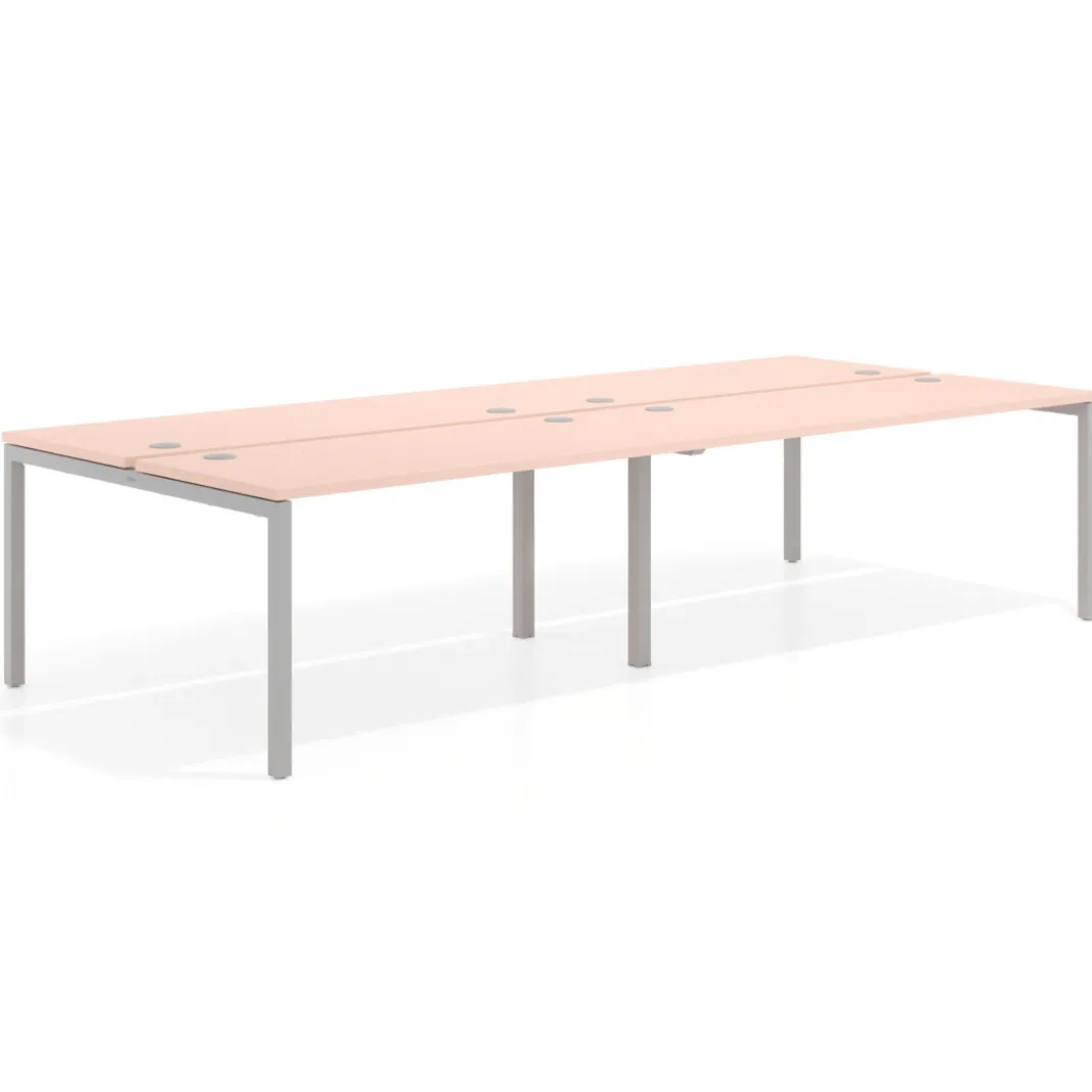 Mesa oficina multipuesto bench doble Kube, fondo 142cm, estructura aluminio
