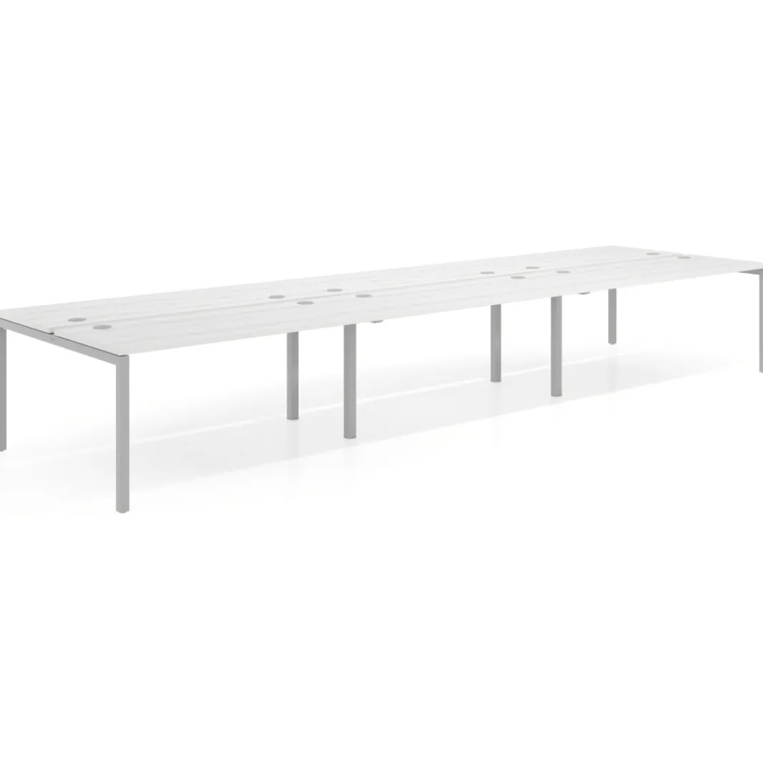 Mesa oficina multipuesto bench triple Kube, fondo 142cm, estructura aluminio