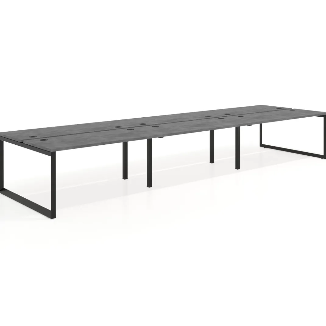 Mesa oficina multipuesto bench Delta triple, fondo 142cm, estructura negra