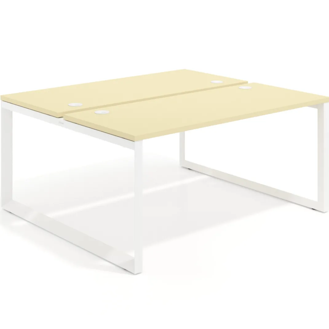 Mesa oficina multipuesto bench Delta fondo 142cm estructura blanca