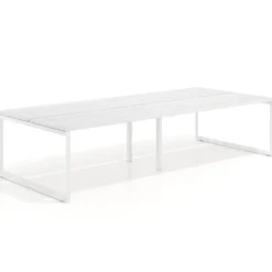 Mesa oficina multipuesto bench Delta doble, fondo 142cm, estructura blanca