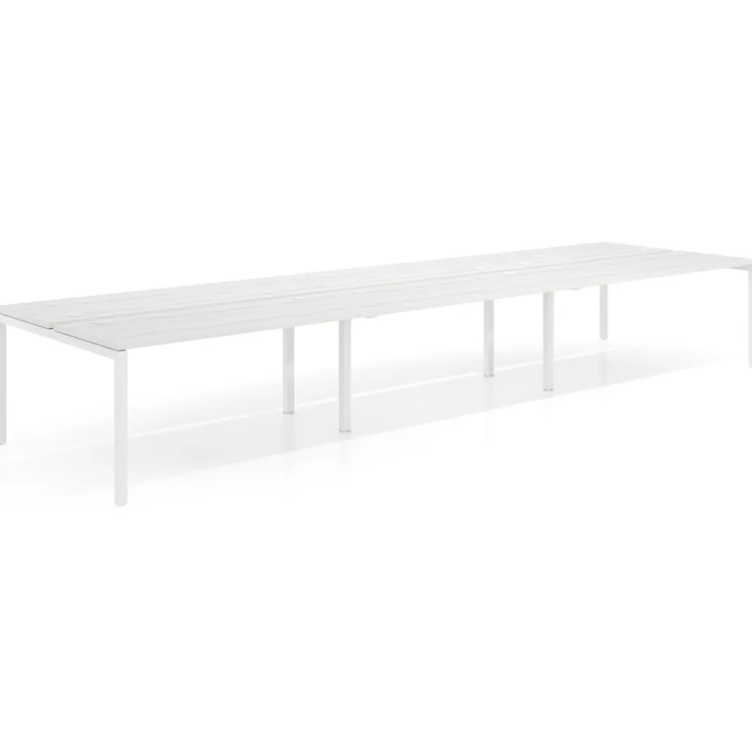 Mesa oficina multipuesto bench triple Kube, fondo 142cm, estructura blanco
