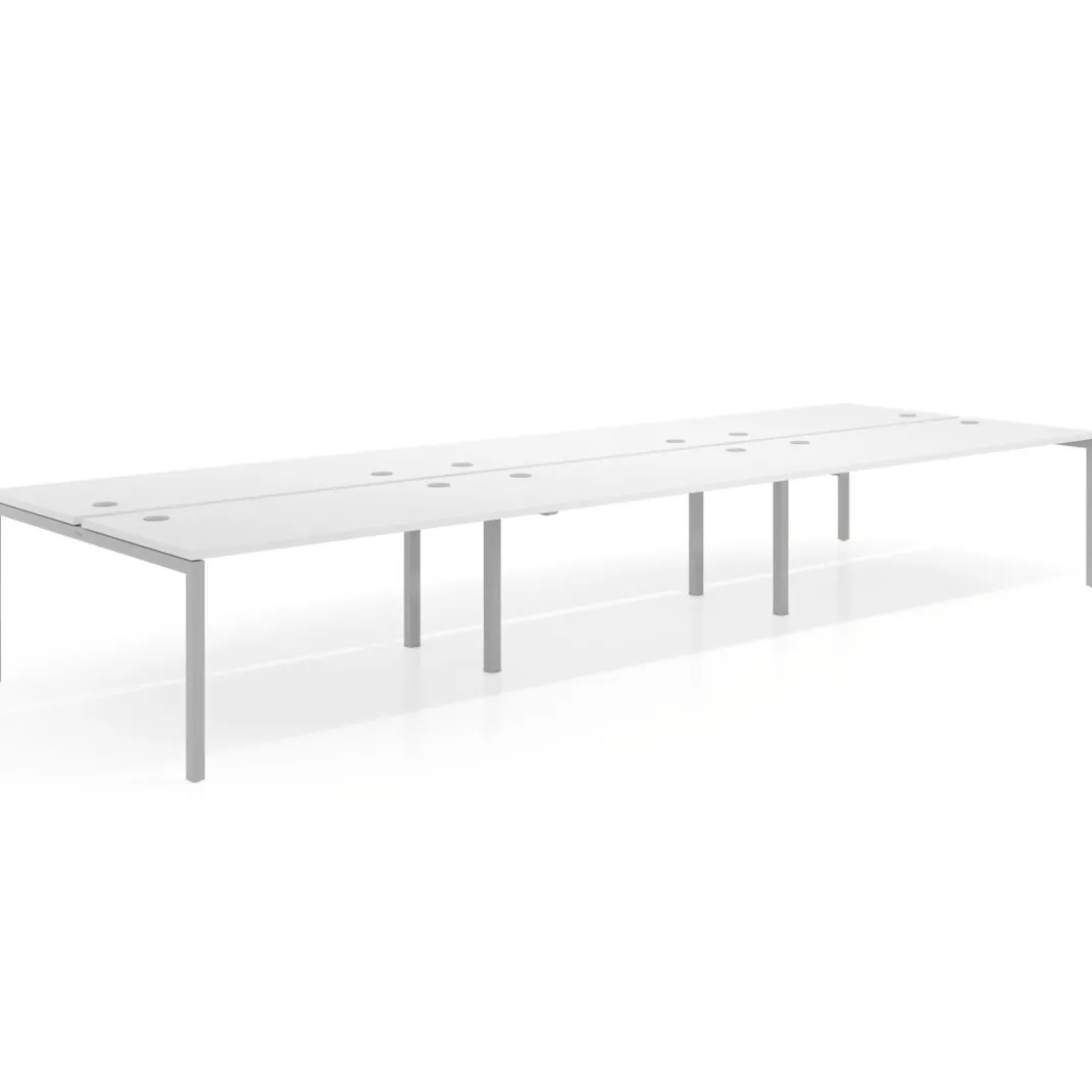 Mesa oficina multipuesto bench Kube triple, fondo 166 cm, estructura aluminio