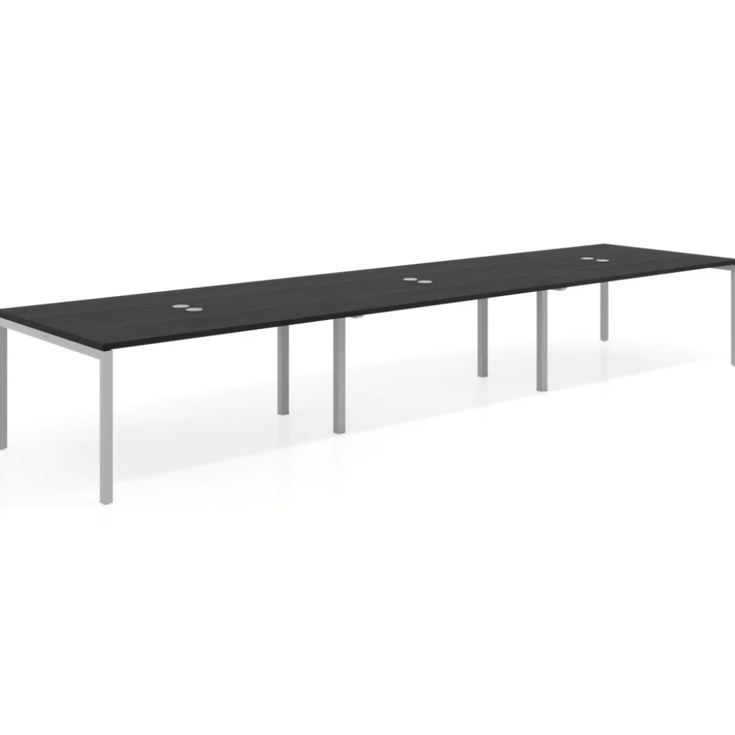 Mesa para coworking encimera continua triple Kube, fondo 126 cm, estructura aluminio