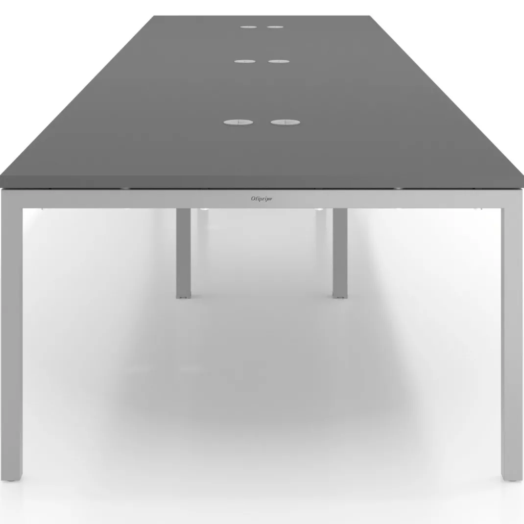 Mesa para coworking encimera continua triple Kube, fondo 126 cm, estructura aluminio