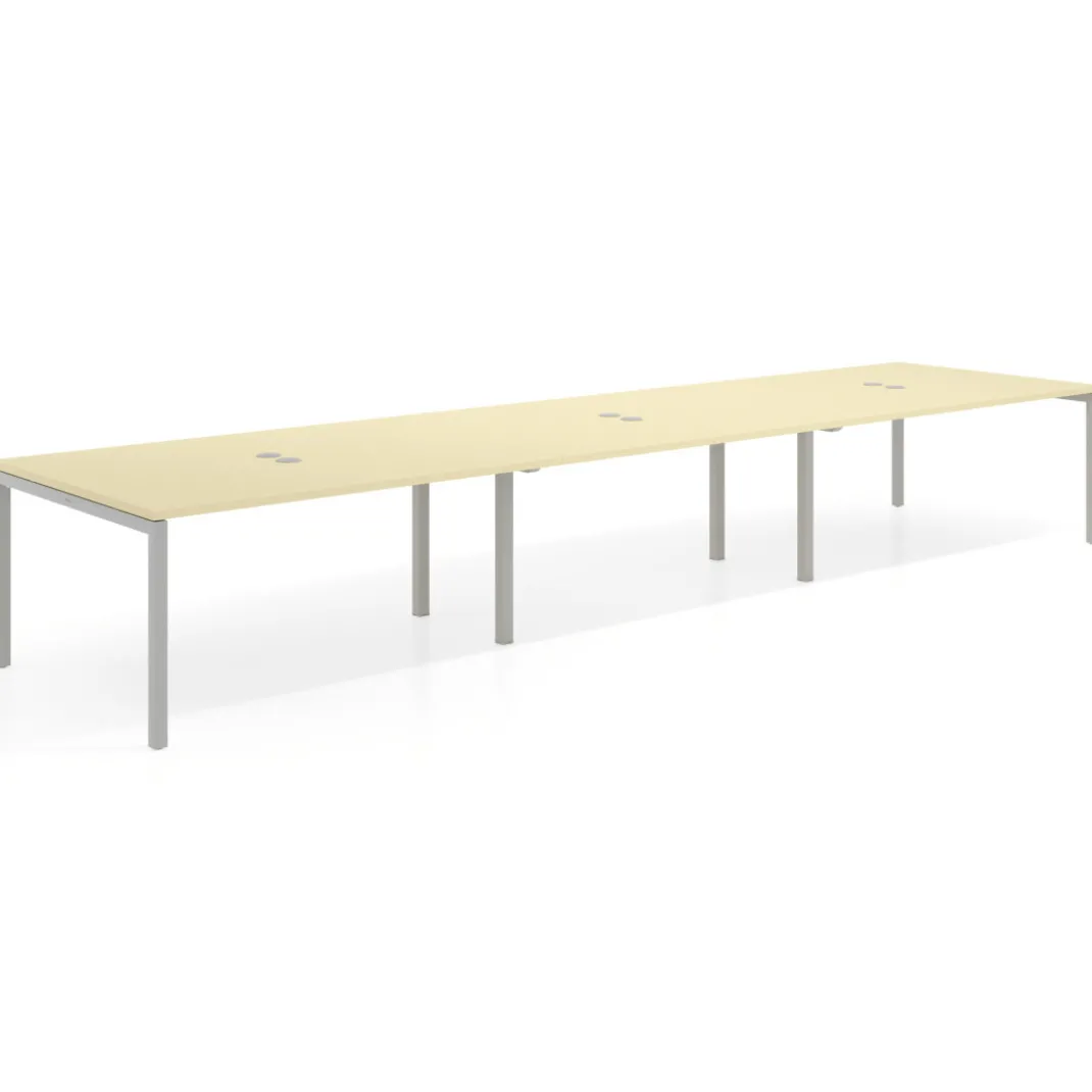 Mesa para coworking encimera continua triple Kube, fondo 126 cm, estructura aluminio