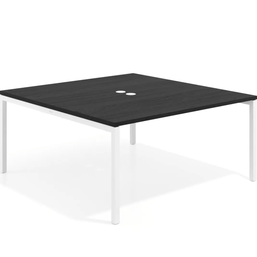 Mesa para coworking encimera continua fondo 166 cm estructura blanco