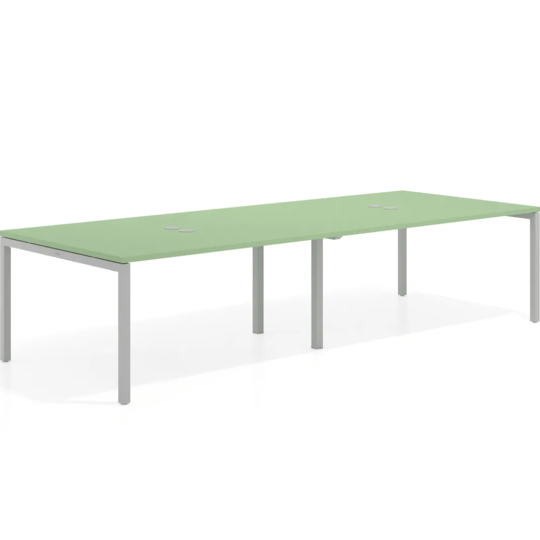 Mesa para coworking encimera continua doble Kube, fondo 126 cm, estructura aluminio