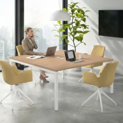 Mesa para coworking encimera continua fondo 166 cm estructura blanco