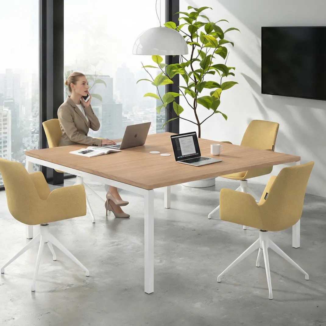 Mesa para coworking encimera continua fondo 166 cm estructura blanco