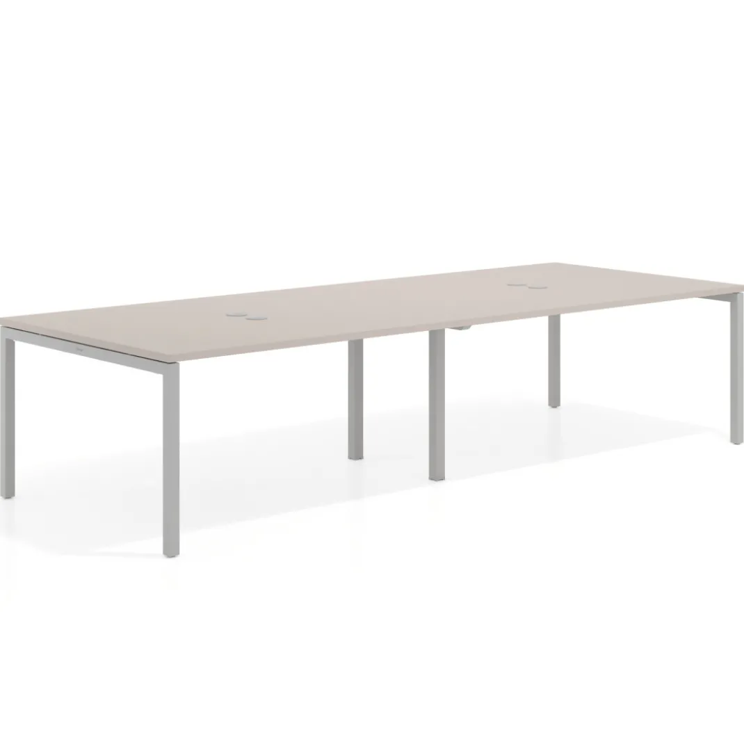 Mesa para coworking encimera continua doble Kube, fondo 126 cm, estructura aluminio