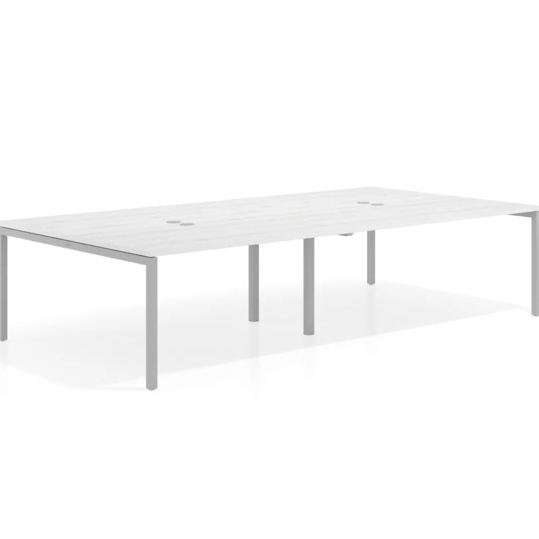 Mesa para coworking Kube doble, encimera continua fondo 166 cm, estructura aluminio