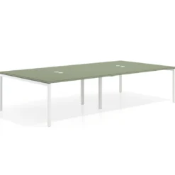 Mesa para coworking Kube doble, encimera continua fondo 166 cm, estructura blanca