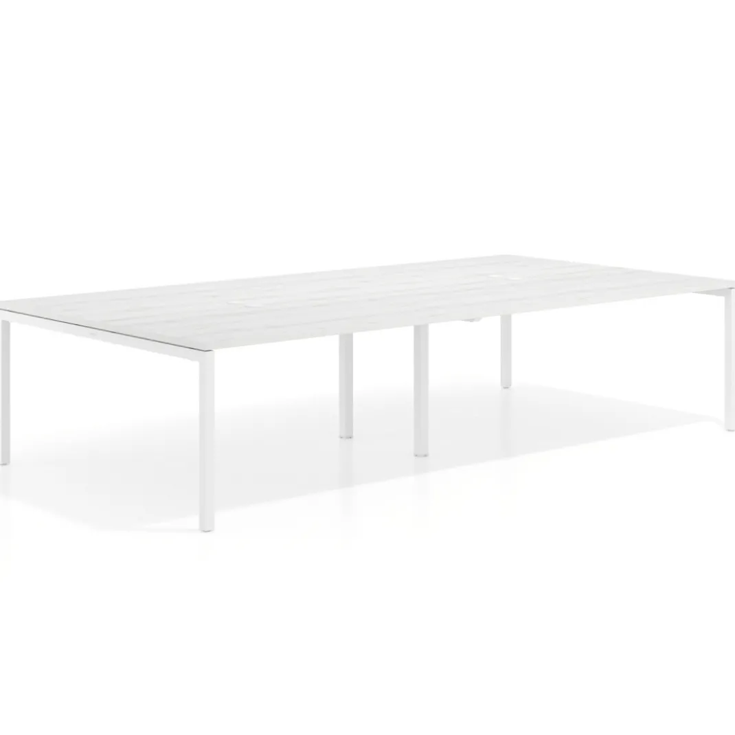 Mesa para coworking Kube doble, encimera continua fondo 166 cm, estructura blanca