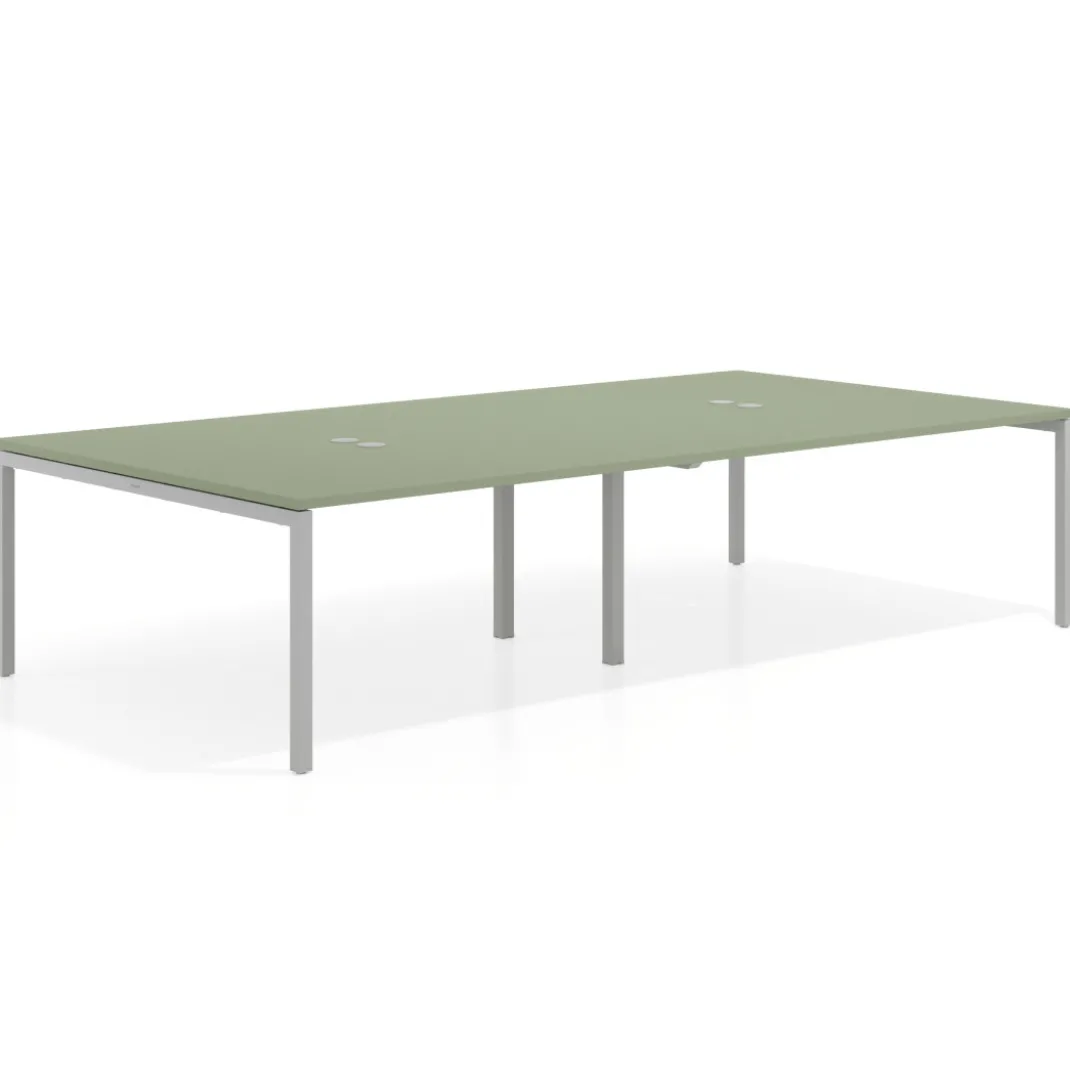 Mesa para coworking Kube doble, encimera continua fondo 166 cm, estructura aluminio