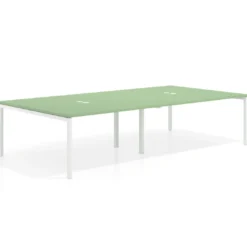 Mesa para coworking Kube doble, encimera continua fondo 166 cm, estructura blanca