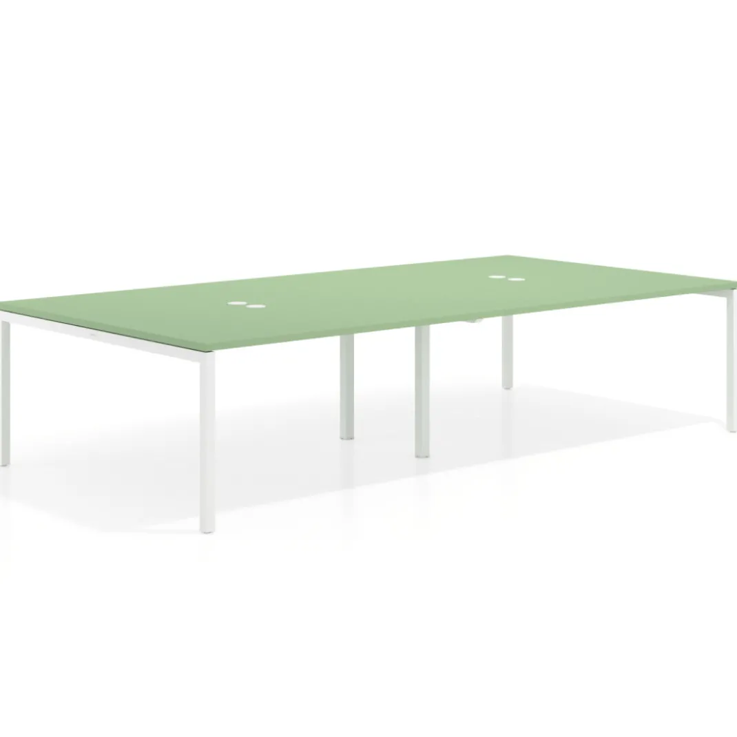 Mesa para coworking Kube doble, encimera continua fondo 166 cm, estructura blanca
