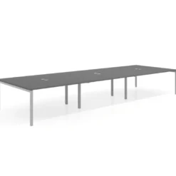 Mesa para coworking Kube triple, encimera continua fondo 166 cm, estructura aluminio