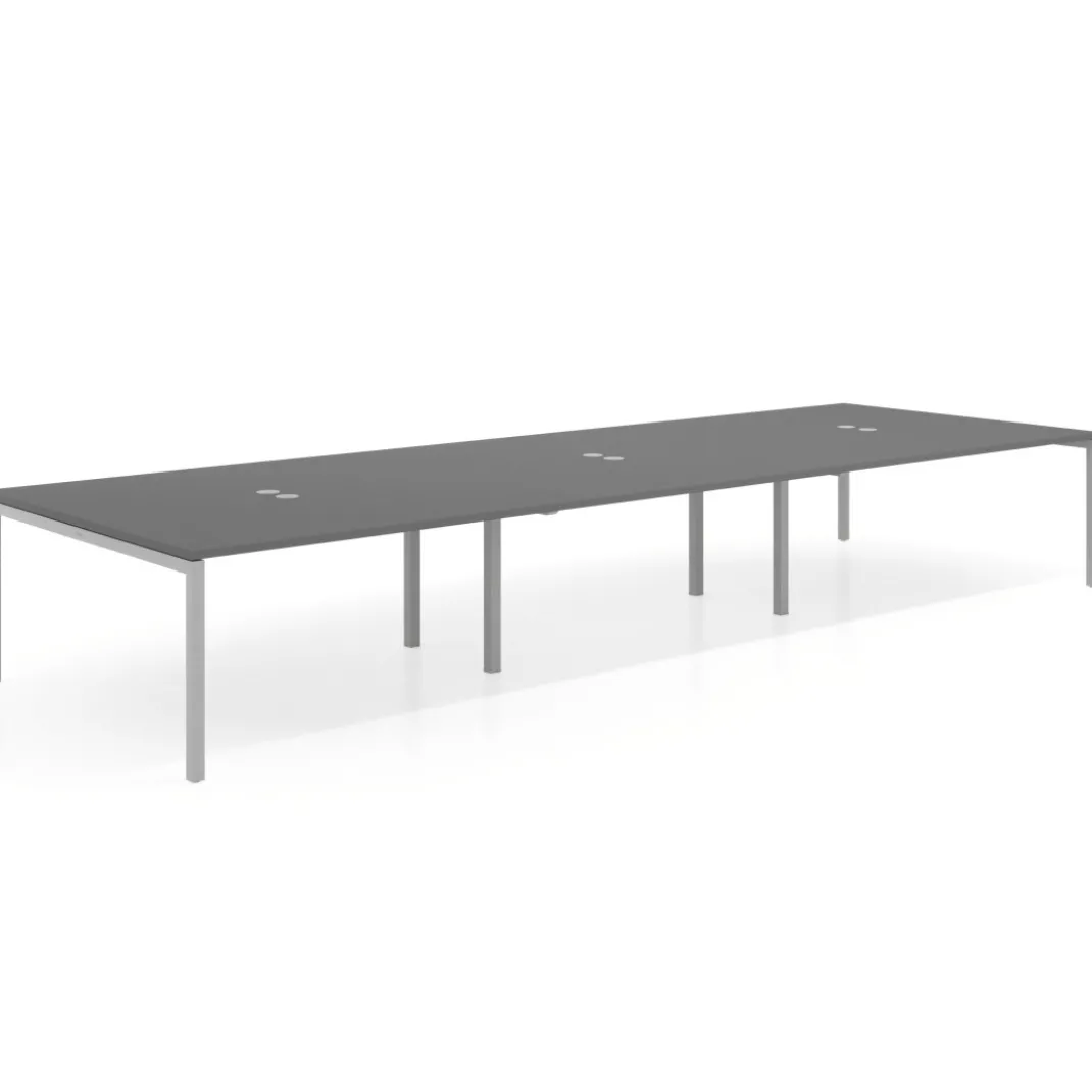 Mesa para coworking Kube triple, encimera continua fondo 166 cm, estructura aluminio