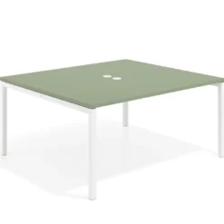Mesa para reunión o trabajo, encimera continua fondo 142 cm estructura blanco