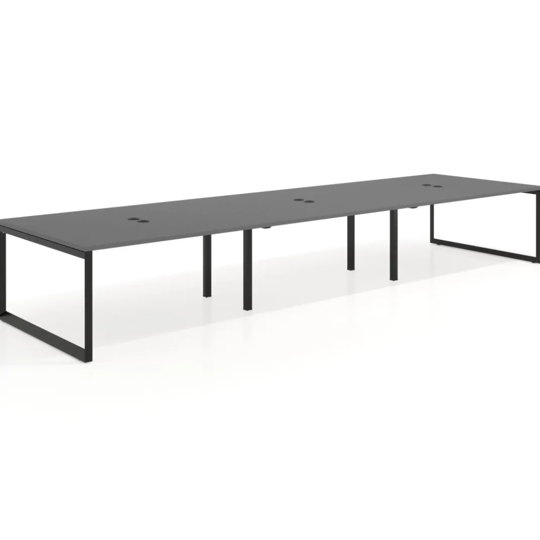 Mesa para reuniones rectangular triple, fondo 142 cm, estructura negra
