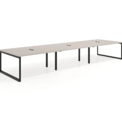 Mesa para reuniones rectangular triple, fondo 142 cm, estructura negra