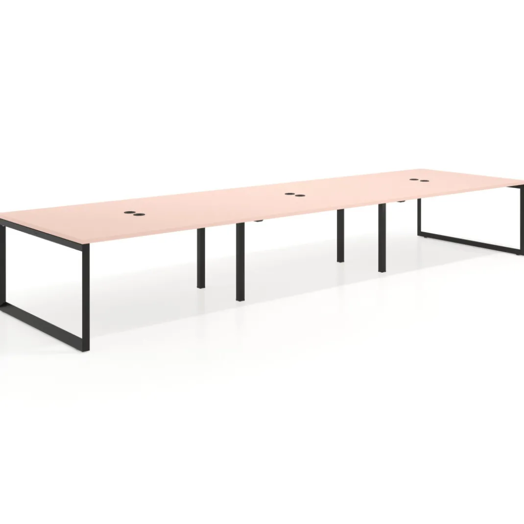 Mesa para reuniones rectangular triple, fondo 142 cm, estructura negra