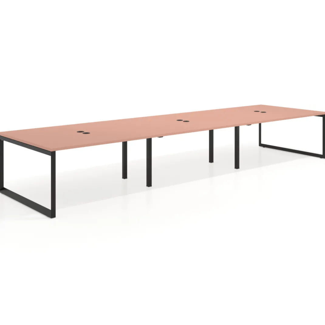Mesa para reuniones rectangular triple, fondo 142 cm, estructura negra