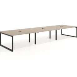 Mesa para reuniones rectangular triple, fondo 142 cm, estructura negra