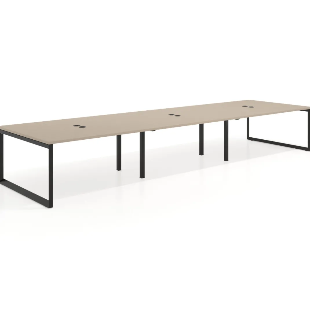 Mesa para reuniones rectangular triple, fondo 142 cm, estructura negra