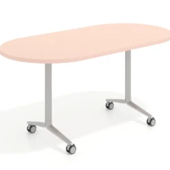 Mesa plegable pivot ovalada estructura aluminio, canto 30cm