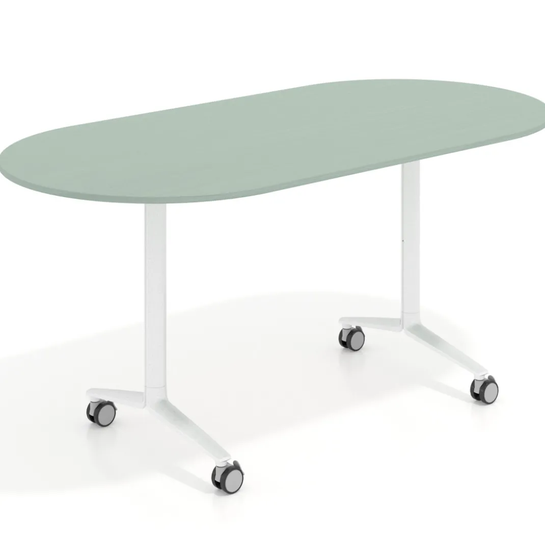 Mesa plegable pivot ovalada estructura blanco, canto 16cm