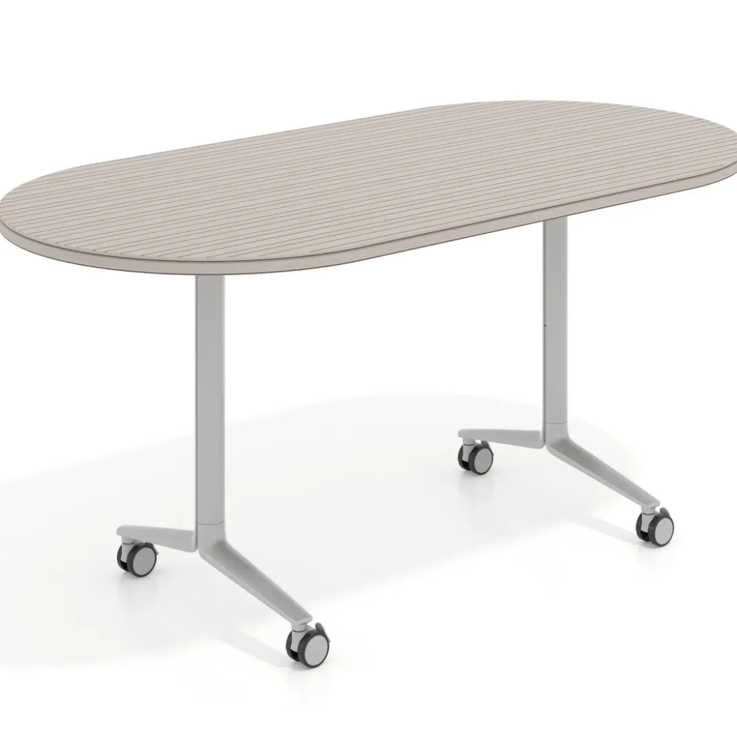 Mesa plegable pivot ovalada estructura aluminio, canto 30cm