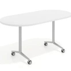 Mesa plegable pivot ovalada estructura aluminio, canto 30cm