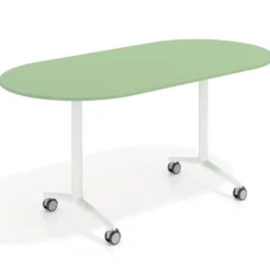 Mesa plegable pivot ovalada estructura blanco, canto 16cm