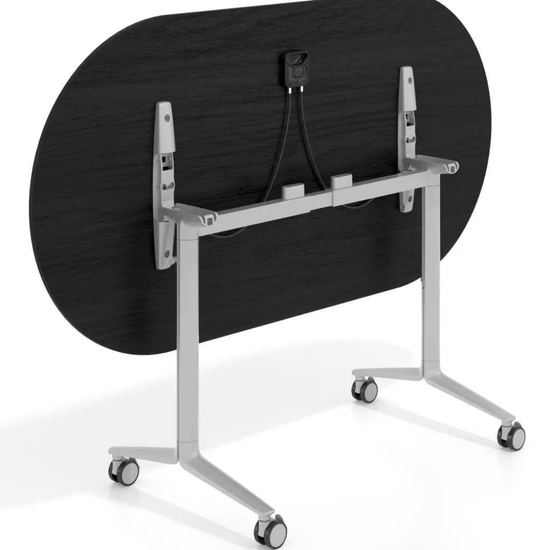 Mesa plegable pivot ovalada estructura aluminio, canto 16cm