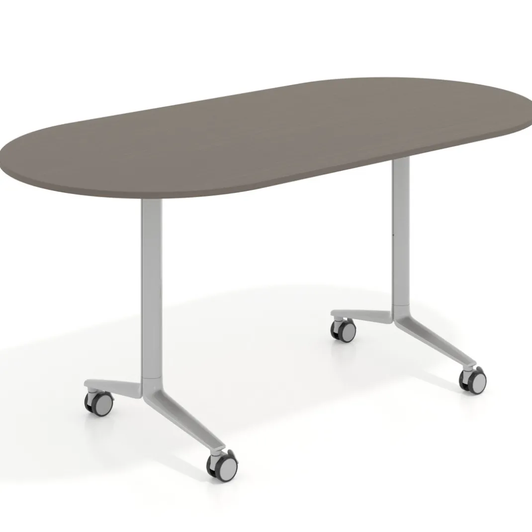 Mesa plegable pivot ovalada estructura aluminio, canto 16cm