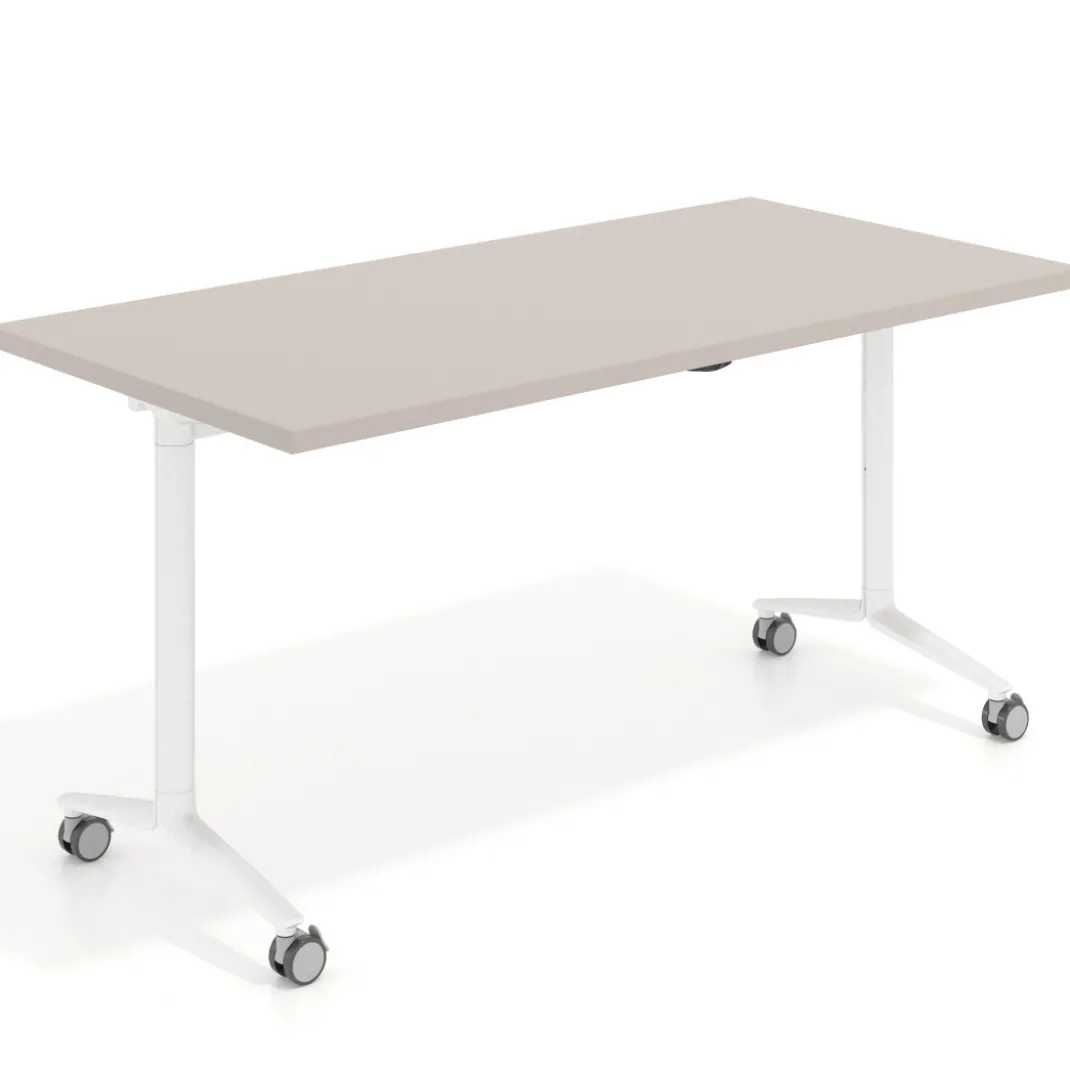 Mesa plegable pivot rectangular, estructura blanca, canto 30cm