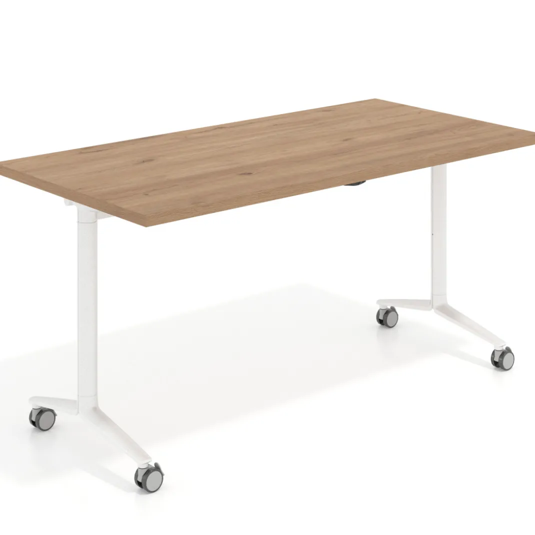 Mesa plegable pivot rectangular, estructura blanca, canto 30cm