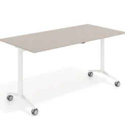 Mesa plegable pivot rectangular, estructura blanca, canto 16cm