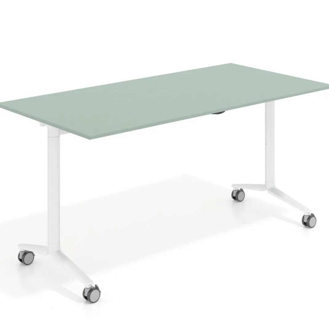 Mesa plegable pivot rectangular, estructura blanca, canto 16cm
