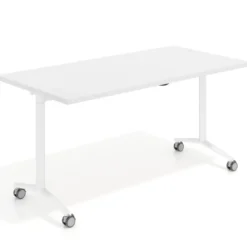Mesa plegable pivot rectangular, estructura blanca, canto 30cm