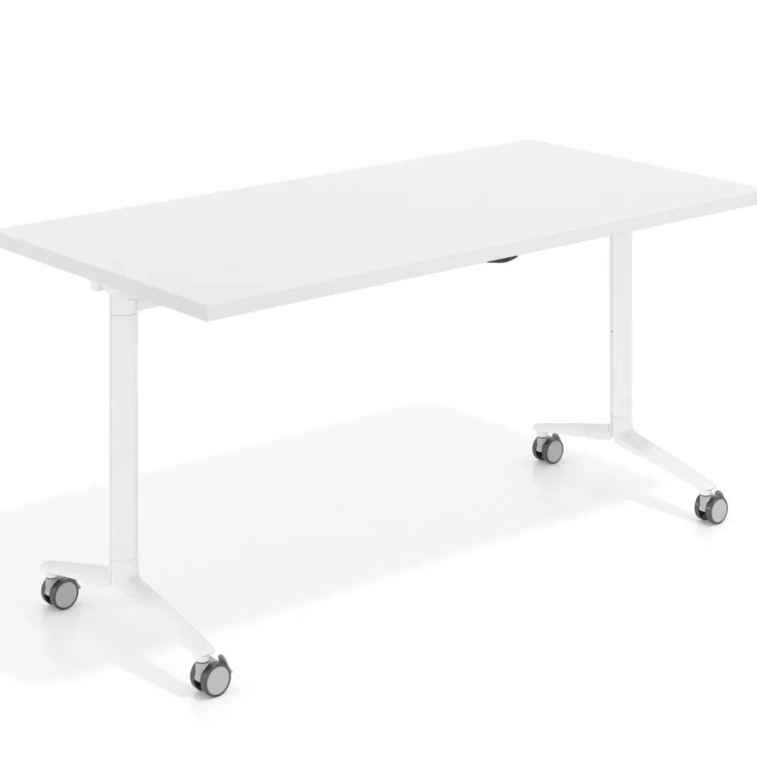 Mesa plegable pivot rectangular, estructura blanca, canto 30cm