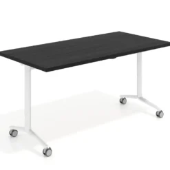 Mesa plegable pivot rectangular, estructura blanca, canto 30cm