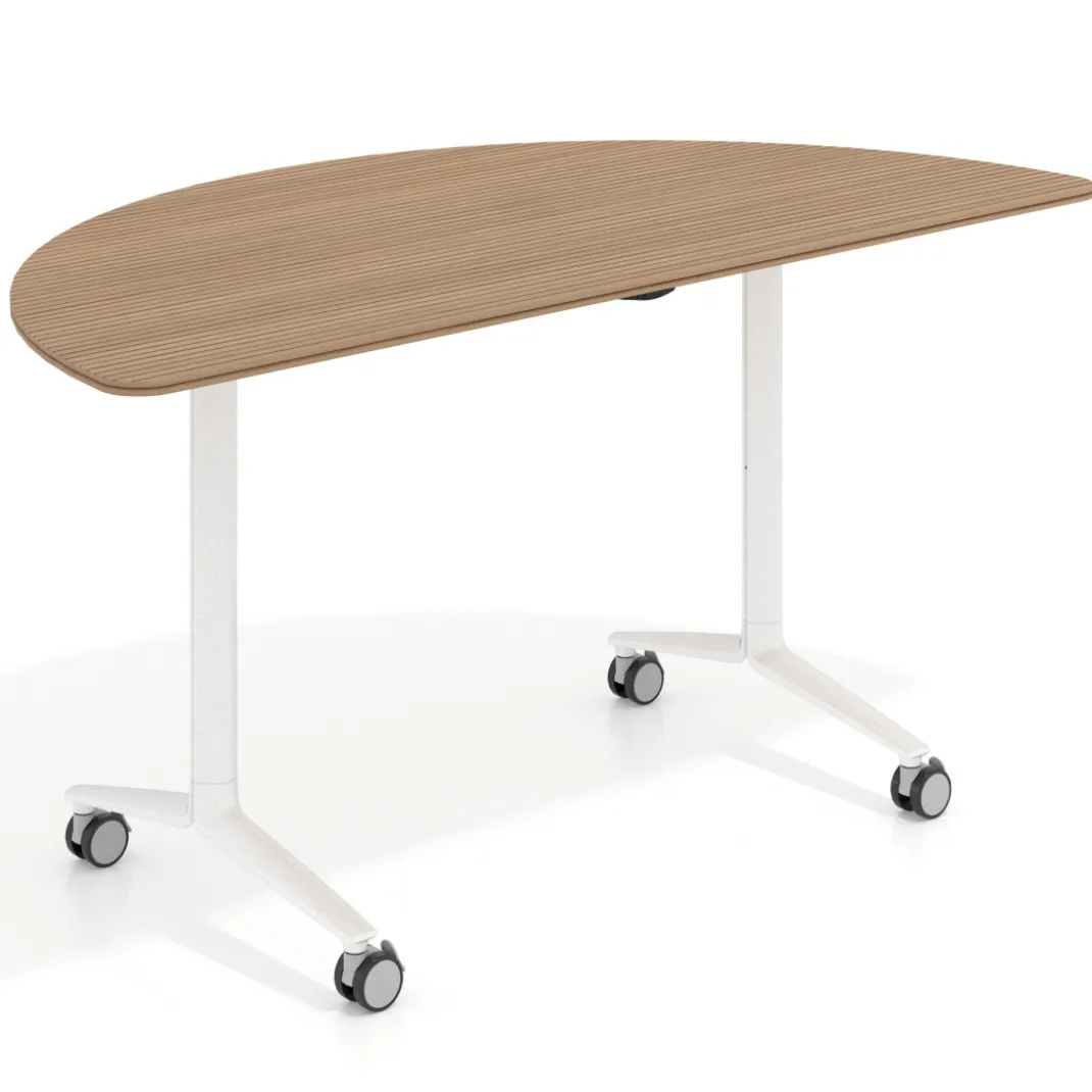 Mesa plegable pivot semicírculo estructura blanco, canto 16cm