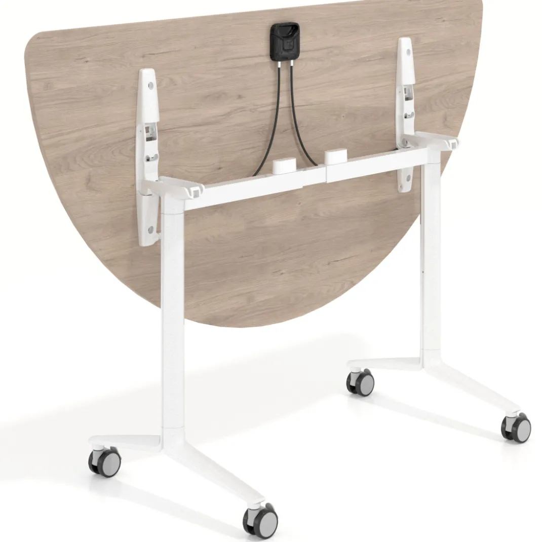 Mesa plegable pivot semicírculo estructura blanco, canto 16cm